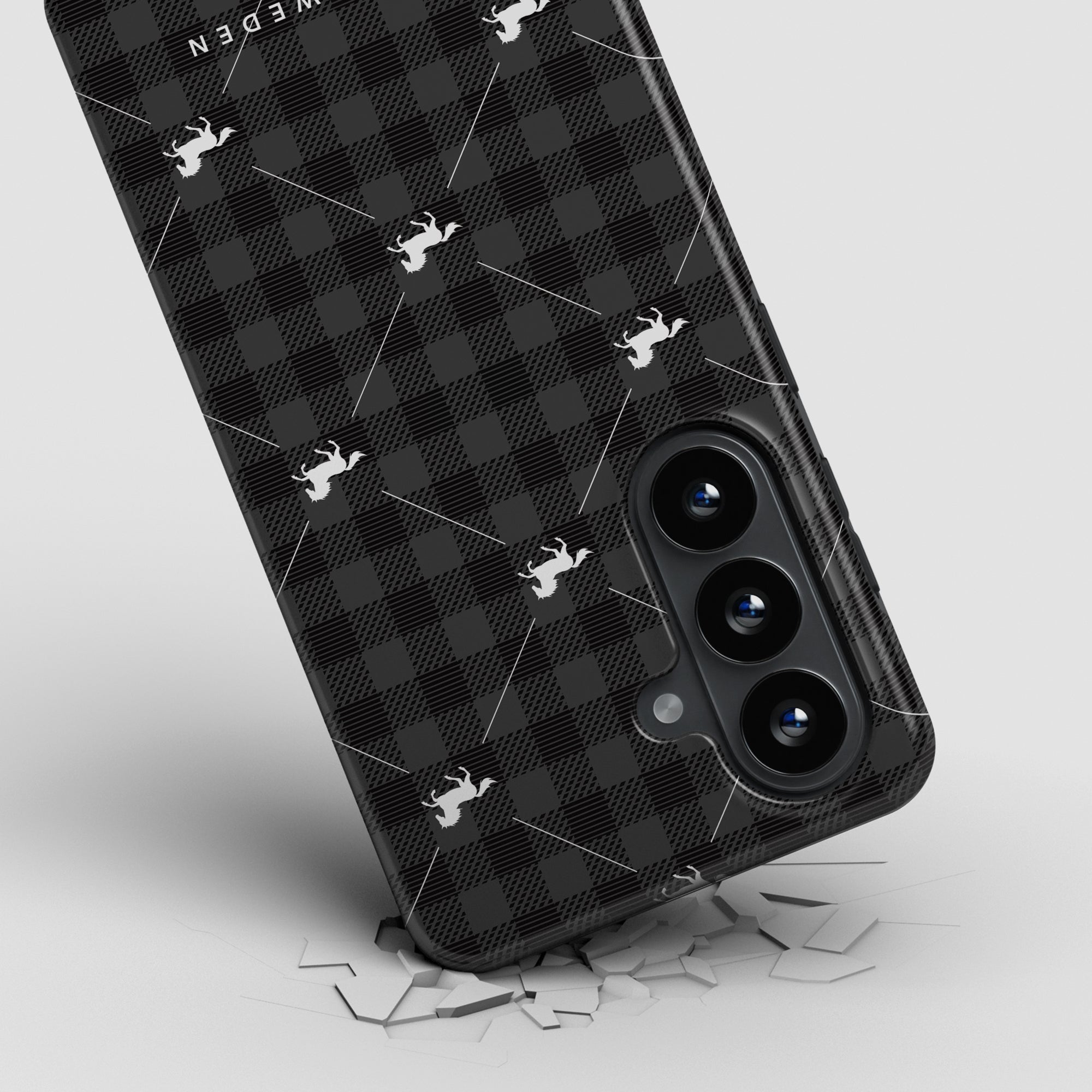 Plaid Horse Black - Magnetic Tough Phone Case - Roar Sweden
