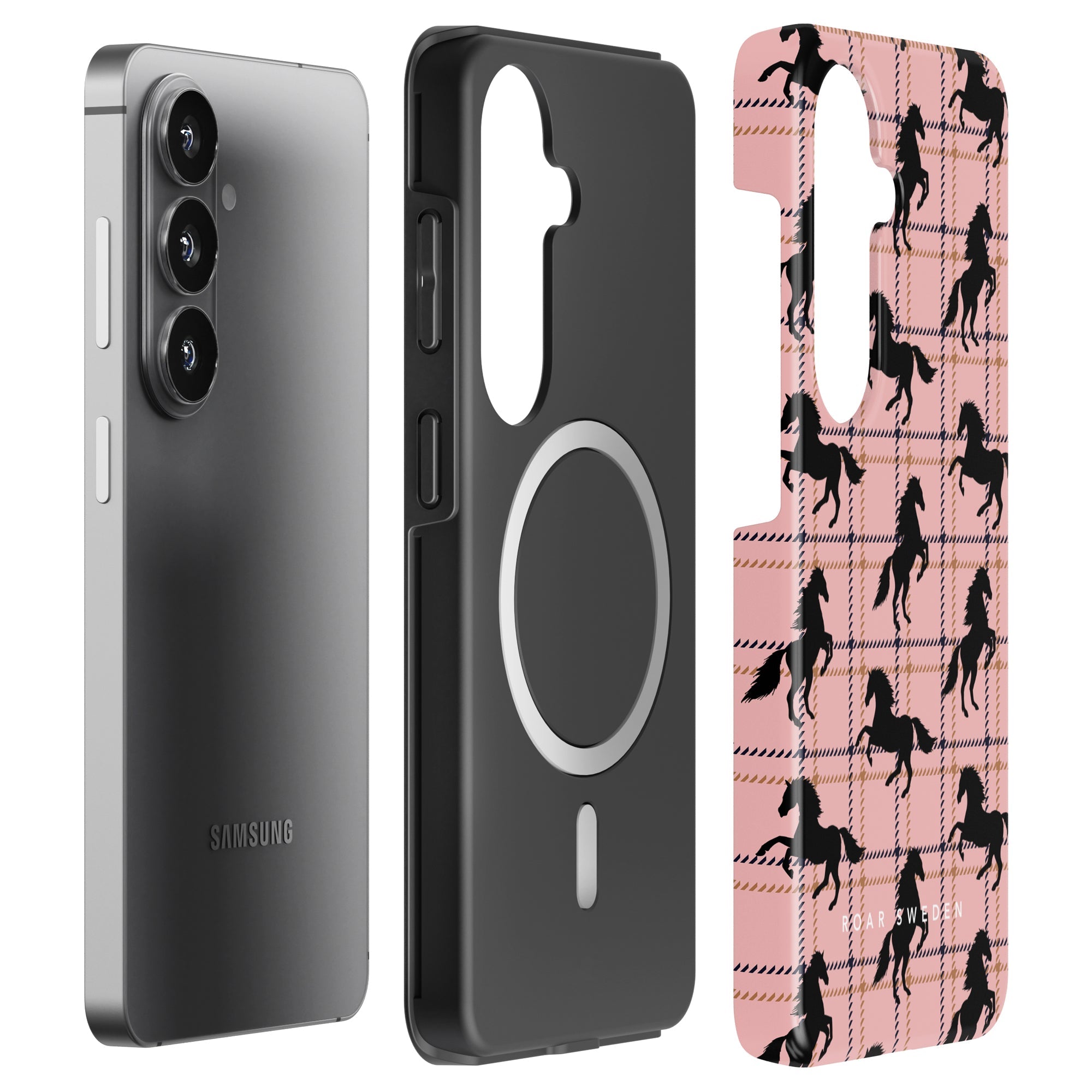 Plaid Horse Pink - Magnetic Tough Phone Case - Roar Sweden